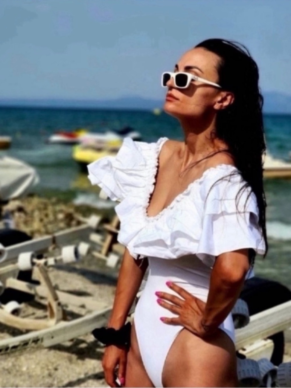 Zara Vintage Retro White Double Ruffle One Piece swim or / Body Suit s M - Picture 3 of 6